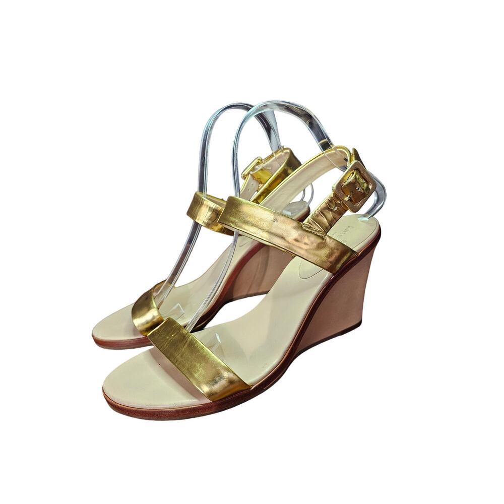 Kate Spade Gold Metallic Leather Wedge Heels Sandals 8M Excellent Condition